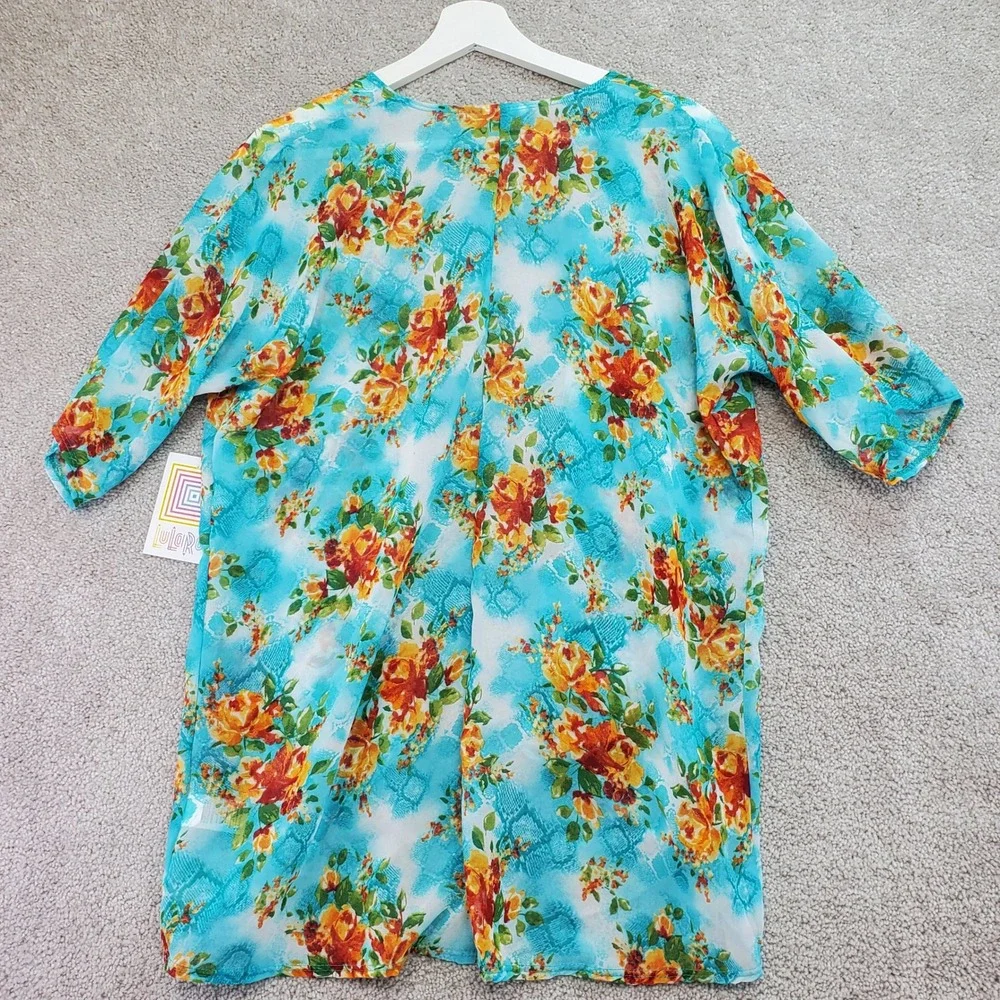 LuLaRoe Kimono Turquoise Floral Print Bohemian Lightweight‎ Cover Up Size 3 - Picture 4 of 9